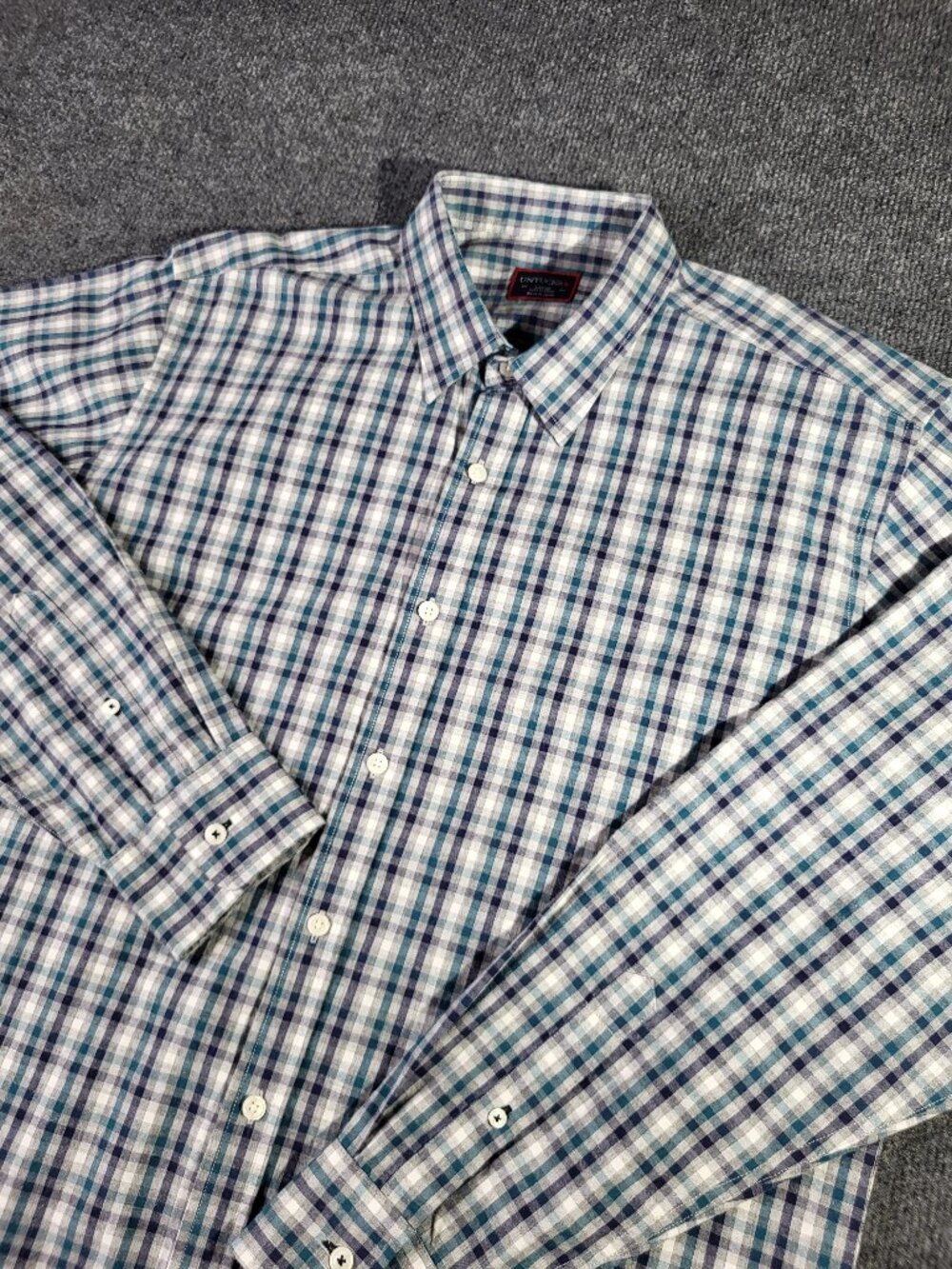 Untuckit Mens Shirt Size L Blue Gray Plaid Button Down Long Sleeve Cotton